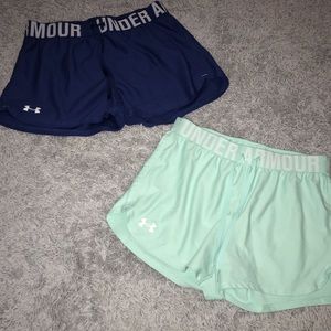 under armour shorts, royal blue & a teal color